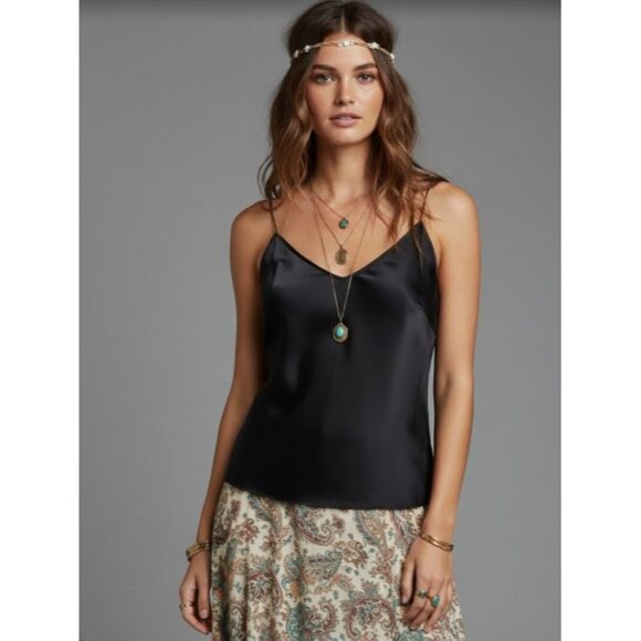 Massimo Black Elegant Layering Piece Sleek Versatile Silk Camisole Top Size P - Picture 5 of 11